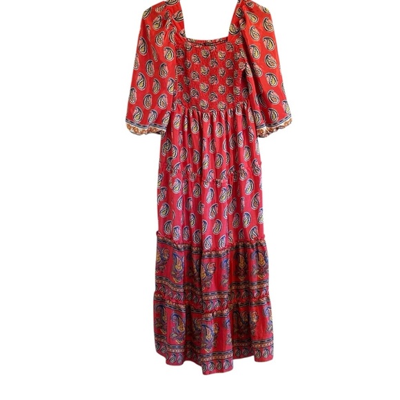 Me 2 Magic Boho Maxi Dress Large Balloon Sleeves Orange Red Retro 70s - Picture 2 of 9